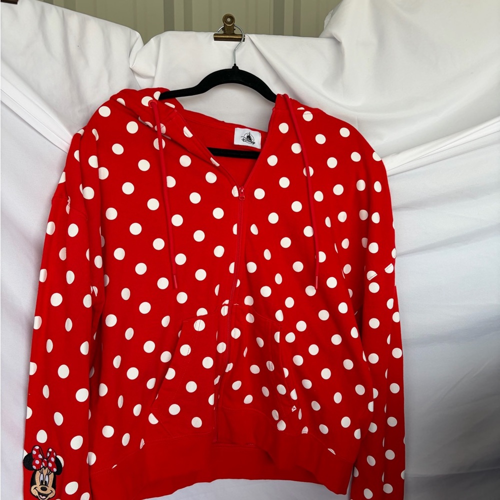 Disney Red and White Polka Dot Hooded Zip Sweatshirt